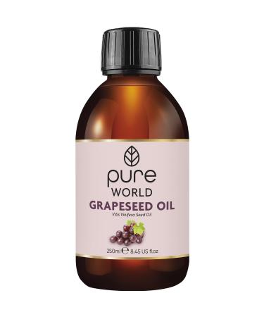 Pure World Natural Grapeseed oil 100% Pure and Undiluted. 250ml. Premium Italian Quality Grapeseed oil Aromatherapy Message Skin Nails Body and Face Edible Vegan Grapeseed oil 250.00 ml (Pack of 1)