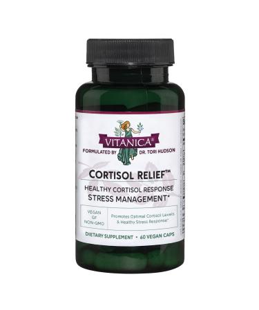 Vitanica Cortisol Relief Dr. Formulated Sleep Stress Cortisol Manager Supplement Vegan 60 Capsules (Cortisol Relief)
