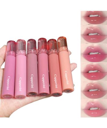 6 PCS Hydrating Plumping Lip Gloss Tinted Lip Balm Set Mirror Liquid Water Glow Lipstick Long Lasting Waterproof Moisturizing Shimmer Jelly Lip Glaze
