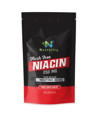 Nutrality Niacin Vitamin B3 - No Flush Nicotinic Acid Supplement - 250 mg 60 Days Supply for Energy Metabolism Digestive System Health Joint Care