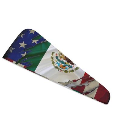 Vintage USA Mexico Flag Microfiber Hair Towel Wrap for Women 10 Inch X 26 Inch Super Absorbent Hair Turban with Button