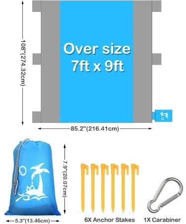 POPCHOSE Beach Blanket - Waterproof Sandproof Outdoor Camping Mat for 4-7 Adults - Lightweight & Compact Beach Accessory (Blue, 108x85.2) - Includes 6 Stakes - Buy Online on GoSupps.com