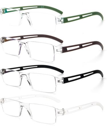 MMOWW 4 Pack Rimless Reading Glasses for Men & Women | Clear Rectangle Blue Light Blocking (3.0x) - International Shipping Available - Buy Online on GoSupps.com
