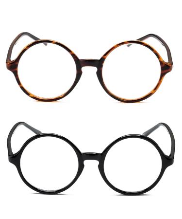 Gharaz vintage round crystal reading glasses 2-pack for men women comfortable presbyopic glasses (color: Black Tortoiseshell Size: 2.0+) 2.0+ Black Tortoiseshell