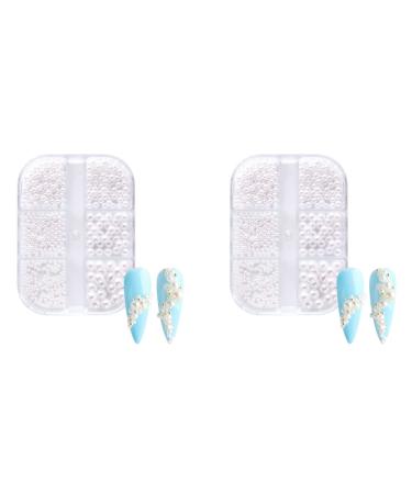 NIEI 2Box Pearl Decorations Nail Charms White Round Nail Parts Gold Steel Beads Balls Jewelry Nail Art Accessories Color:ZZ13