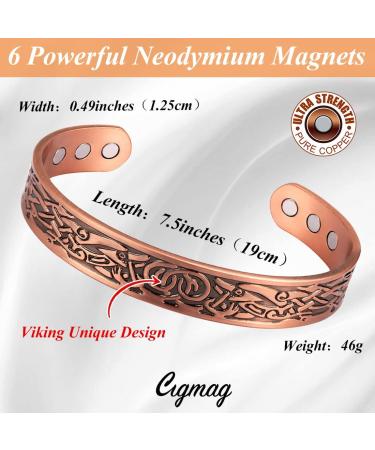 Copper Magnetic Bracelet for Men | Ultra Strength 99% Pure Copper | Adjustable Cuff Bangle | Gift Box | Father's Day & Birthday | Viking Pattern - Buy Online on GoSupps.com