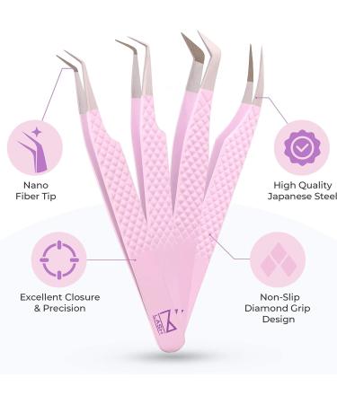 M LASH V5 Professional Eyelash Extension Tweezer Set - Nano Fiber Tip - Diamond Grip - Lilac - Buy Online on GoSupps.com