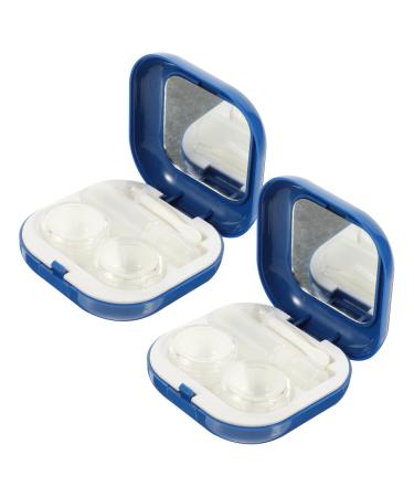JECOMPRIS contact lens boxes make-up kits box with 2 sets of contact lens container fashion ABS care set travel portable lens carrier container for cosmetic lentils blue 7.3x7.3x2.6cm