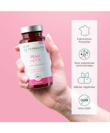 Neat Skin | Zinc Bisglycinate 10mg + Burdock + Biotin + Propolis | Detox Action Anti Acne & Blackhead | Regulates Sebum Production | Immune System | 60 Capsules Made in France | Terravita - Buy Online on GoSupps.com