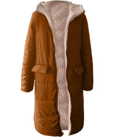 Shop Hanxiulin Oversized Plush Jacket for Women - Warm Lined Fleece Cardigan Hooded Trench Coat Art Fur Winter Coat in Brown - Buy Online on GoSupps.com