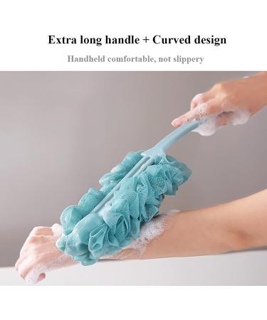 Shower Back Scrubber with Handle - PE Soft Mesh Luffa Sponge for Men & Women - Bath Brush Cyan - Buy Online on GoSupps.com