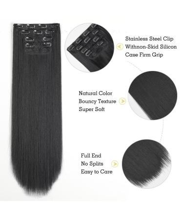 YDDM 24-Inch Clip-In Hair Extensions - Black Synthetic Smooth & Full (1B) - Affordable Realistic Look for Women (4PCs) - Buy Online on GoSupps.com