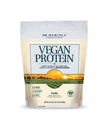 Dr. Mercola Vegan Protein Vanilla (690g), 30 Servings, Contains proteins high in BCAAs, Mixes Easily, Non GMO, Gluten Free, Soy Free