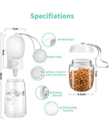 Myowell Portable Dog Drinking Bottle - 550ml Leak-Proof Water Bottle & 100g Food Cup for Large & Small Dogs - Ideal for On-The-Go Adventures - Buy Online on GoSupps.com