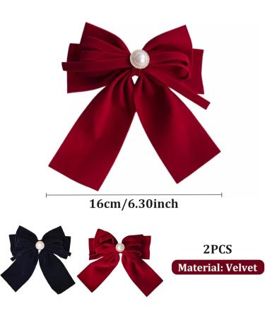 Hair Ribbon Hair Bow Clips Velvet Hair Bows for Women 2PCS Velvet Bow Clip 6.3 Inch Soft Velvet Ribbon Bows for Hair French Velvet Bow Hair Clip for Girls - Buy Online on GoSupps.com