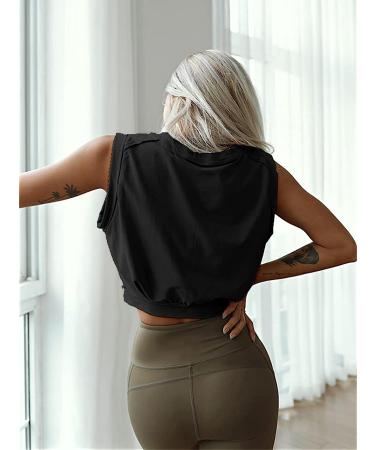 ARRIVE GUIDE Women's Sleeveless Crop Top Athletic Shirt - Medium Black | Yoga, Running, Gym Workout Top - Buy Online on GoSupps.com