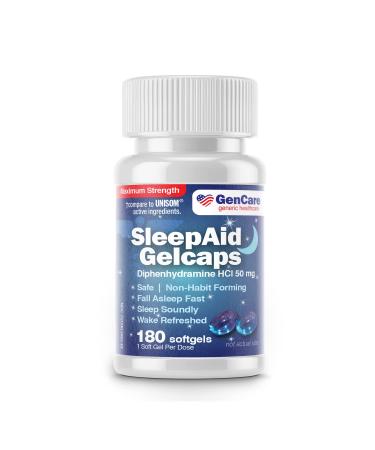 GenCare - Nighttime Sleep Aid Pills for Adults | diphenhydramine 50mg (180 Softgels) Value Pack | Strong Non Habit Forming Sleeping Relief for Men & Women | Fall Asleep Faster & Wake Refreshed
