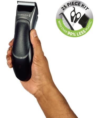 Remington Hair Clipper and Detail Trimmer (25 Piece kit incl. 6 Sectioning Clips 6 Comb attachments (3mm-25mm) Ear Taper Combs Scissors Storage Pouch etc. 40 Minutes Cordless Usage) HC367 - Buy Online on GoSupps.com