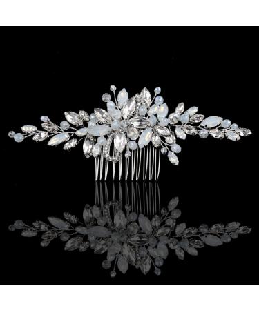Yean Silver Rhinestone Opal Crystal Wedding Hair Comb - Bridal Hair Clip for Brides & Bridesmaids - Buy Online on GoSupps.com