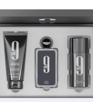 Afnan 9 Pm 3 Piece Set for Men (3.4 Oz De Parfum Eau De Parfum Spray + 5.0 Oz Shower Gel + 5.0 Oz Perfume Deodorant) 9 PM Gift Set - Buy Online on GoSupps.com