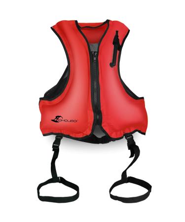 OMOUBOI Floatage Jackets Inflatable Snorkel Vest Adult Swimming Jacket for Diving Surfing Swimming Outdoor Water Sports Suitable for 90-220lbs (Red)