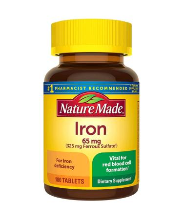 Nature Made Iron 65 mg (325 mg Ferrous Sulfate) Tablets Dietary Supplement for Red Blood Cell Support 180 Tablets