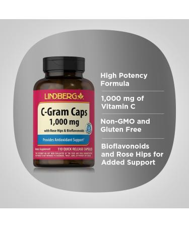 Piping Rock Vitamin C | 1000mg | 110 Capsules | with Bioflavonoids and Rose HIPS | Non-GMO Gluten Free Supplement | by Lindberg - Buy Online on GoSupps.com