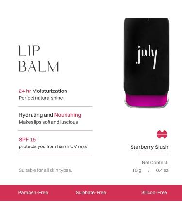 July Strawberry Slush Lip Balm - 24hr Moisturization SPF 15 Hydrate & Lighten Dry Lips Enriched with Jojoba & Almond Oil 10gm for Men & Women - Buy Online on GoSupps.com