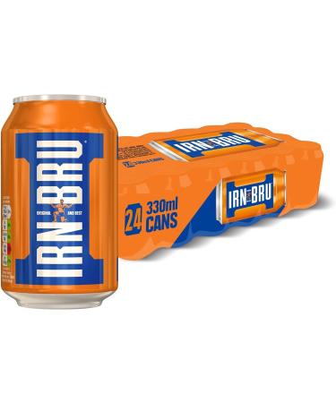 IRN-BRU Original and Best | Pack of 24 330ml Cans | A Scottish Favorite Bru'd in Scotland Since 1901 | Scotland's Other National Drink | Iron Brew Phenomenal Taste Soft Drink 330ML (Pack of 24)