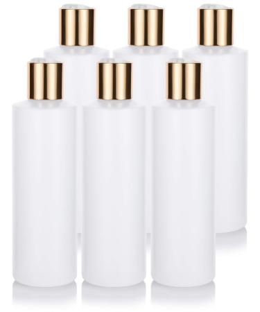 8 oz Clear Natural Refillable Plastic Squeeze Bottle with Gold Metal Disc Cap (6 Pack)