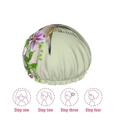Hummingbird Purple Flowers Shower Cap for Women - Reusable, Waterproof, Double Layers Elastic Hat with Soft Peva Lining - Buy Online on GoSupps.com