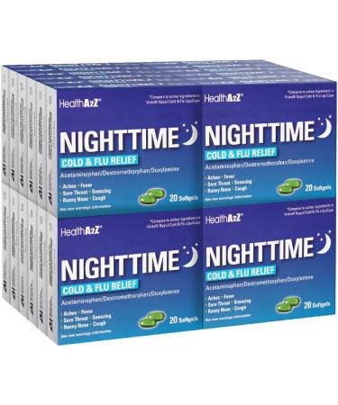 HealthA2Z Nighttime | Cold & Flu Medicine | Powerful Multi-Symptom Nighttime Relief | 20 Softgel (Pack of 24) | Value Pack
