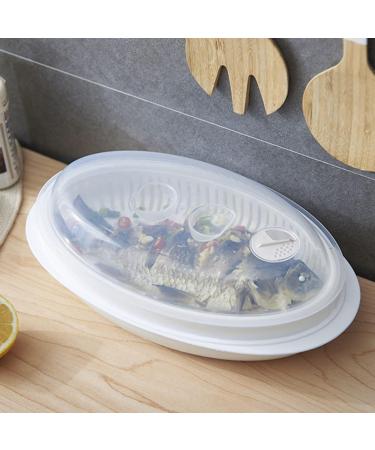 Cabilock 1pc Steamer Dumpling Container with Lid Microwave Cooking Pot Fish Steaming Holder Microwave Cookware Oval Fish Pan Microwave Containers Food Grade Pp Rice Microwave Dish White White 32.7x18.6cm - Buy Online on GoSupps.com