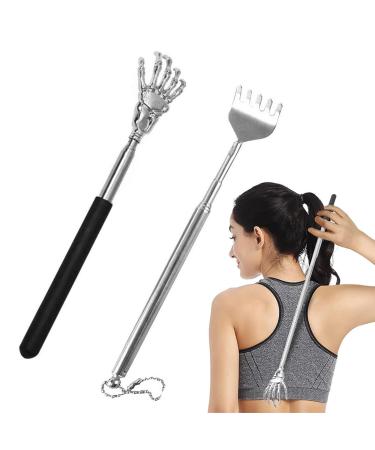 2 pieces of back scratches scratch-up back scratches back scratcher back scratch stainless steel telescopic back scratch for head and back massage (silver+black size: 6.3-19.69inch/7.8-22.44inch)
