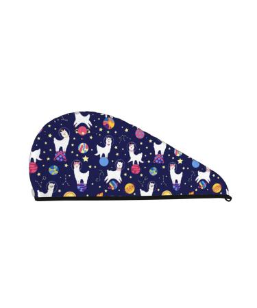Hair Towel Wrap Hair Drying Towel with Button Towel Turban Head Towel to Dry Hair Quickly (Lama in Space)