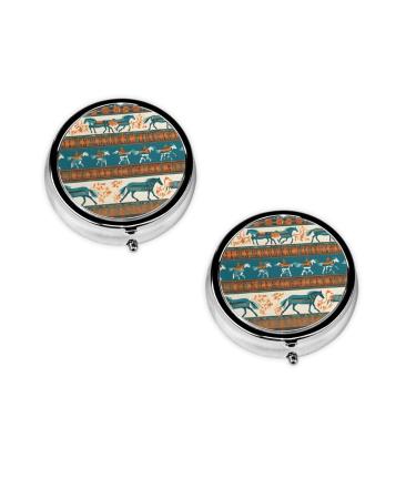 Horse Printed Mini Round Pill Box Pill Box 3 Compartment Medicine Pill Case Pill Organizer Travel Pillbox Portable Pill Box for Pocket Home Office Use