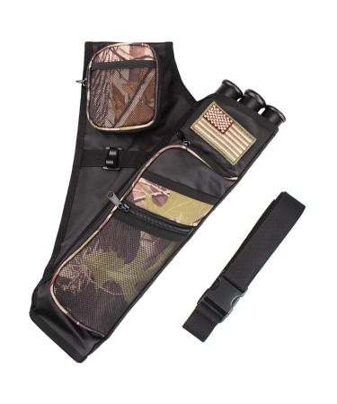 KRATARC 3-Tubes Hip Quiver Waist Hanged Arrow Archery Carry Bag with Pockets Adjustable Belt Camo