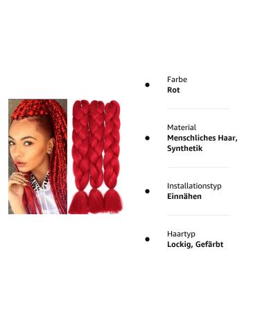 Buy 24 Jumbo Braids - Kanecalon Synthetic Crochet Hair Extensions (3 Bundles) - Afro Box Braiding in Red - 60cm - Buy Online on GoSupps.com