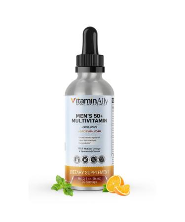 Vitaminally Men's 50+ Multivitamin liposomal Liquid Drops | 30 Day Supply | 3 FL Oz | Non-GMO | No Added sugars | Gluten Free | Easy to Swallow | Supports Brain health Immunity and Energy production