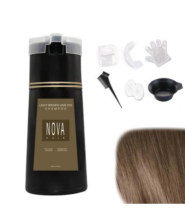 Nova Hair Dye Shampoo, Nova Hair Instant Dye Shampoo, Nova Hair Dye Shampoo, Trynova Hair Shampoo for Women and Men (Light Brown)