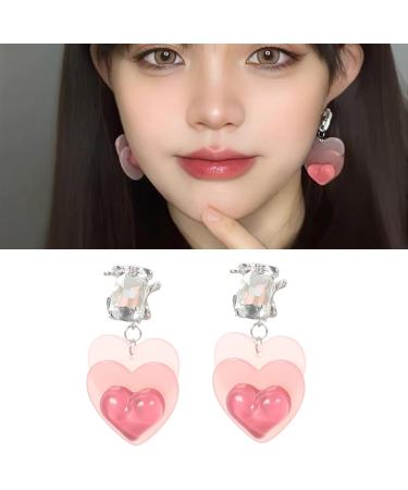 Feylie Sweet Pink Heart Earrings | Fashionable Acrylic Statement Jewelry | Perfect Gift for Women & Girls - Buy Online on GoSupps.com