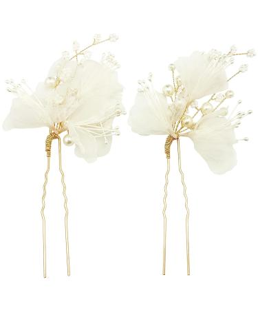 Pearl Wedding Hair Pins 2Pcs - White Flower Bridal Hair Pieces for Women & Flower Girls - Buy Online on GoSupps.com