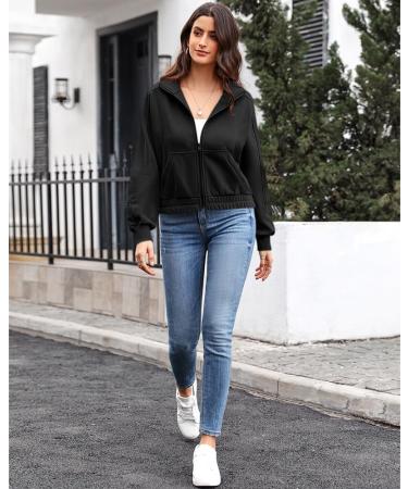 Ebifin Women's Zip Sweatshirt - Lightweight Hoodless Jacket for Autumn & Summer | Black L with Pocket - Buy Online on GoSupps.com