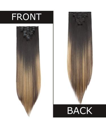 Silk-co 26 Clip in Hair Extensions 8Pcs - Natural Black to Blonde Ombre Synthetic Heat Resistant Hairpiece Extension - Buy Online on GoSupps.com