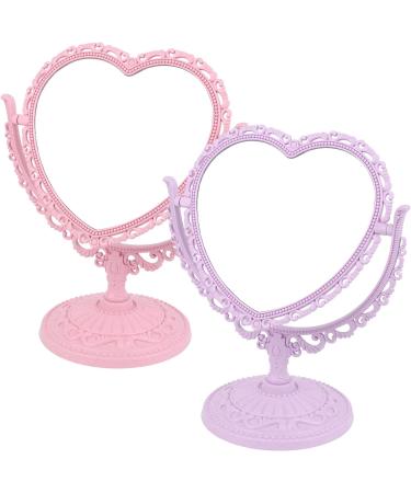 2 Pack Heart Mirror - Double-Sided Rotatable Cosmetic Mirror for Girls Bedroom (Pink & Purple) - Buy Online on GoSupps.com