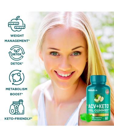 WELLUTION XXL Keto ACV Gummies | 1 000 mg Sugar-Free 60 Count | Digestive Aid Detox Metabolism Booster & Weight Loss Support | Delicious Apple Flavor - Buy Online on GoSupps.com