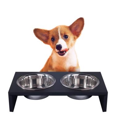 PAWISE Elevated Dog Bowls, Raised Cat Feeder Elevated Food and Water Bowls Stand with 2 Stainless Steel Bowls and Anti Slip Feet, Wooden Frame Pet Feeder L-750ml