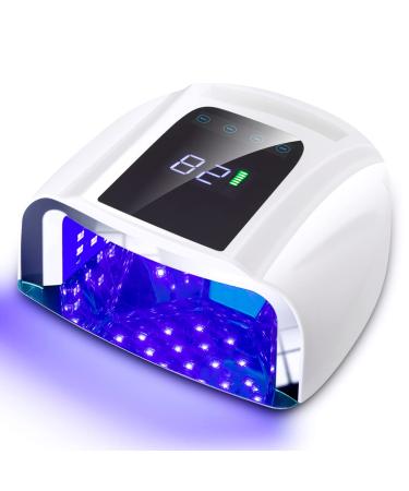 SUNYDOO 96W Rechargeable UV LED Nail lamp Cordless Nail Dryer with Removable Stainless Steel Bottom Professional Curing Lamp for Fingernail and Toenail  Auto Sensor & Quick Dry Nail Machine (White)