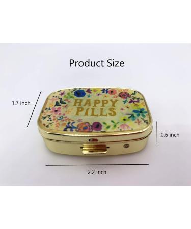 AmyZone Metal Pill Organizer - Travel Friendly Compact Pill Box for Vitamins & Supplements - Gold Happy Pills Case - Buy Online on GoSupps.com