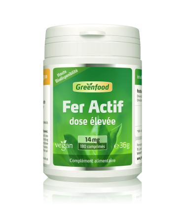 Greenfood Active iron 14 mg, high dose, 180 tablets, vegan. NO artificial additives.